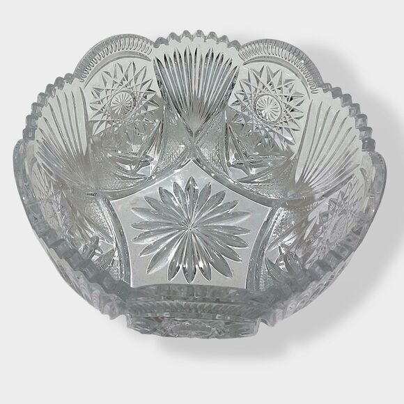 Unmarked Other - Vntg Unmarked Hobstar & Fan 8” Cut Glass Crystal Bowl ABP Collectable Brilliant